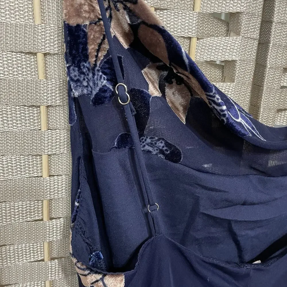Saints + Secrets Strappy Mini Slip Dress Size S Navy Velvet Burnout Lined NEW - Picture 5 of 12